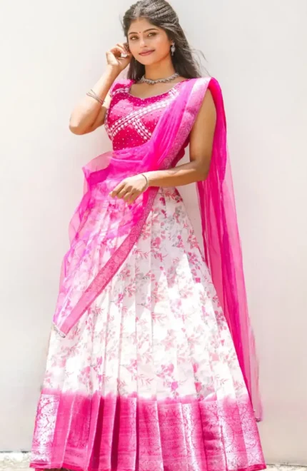Rose Lehanga with White Skirt